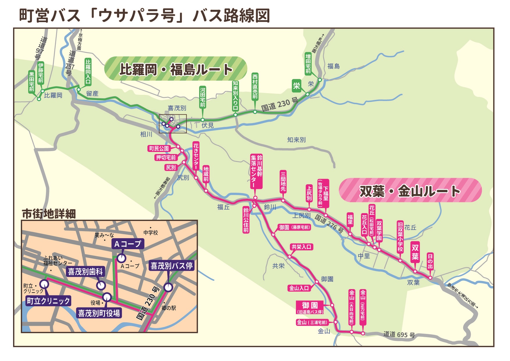 町営バス「ウサパラ号」バス路線図